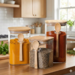 (Set Of 3) Luxury Airtight Glass Jar with Bamboo Lid and Integrated Wooden Spoon - Image 2
