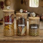 (Set of 3) Elite Ribbed Glass Canister Set with Bamboo Lid & Crystal Knob